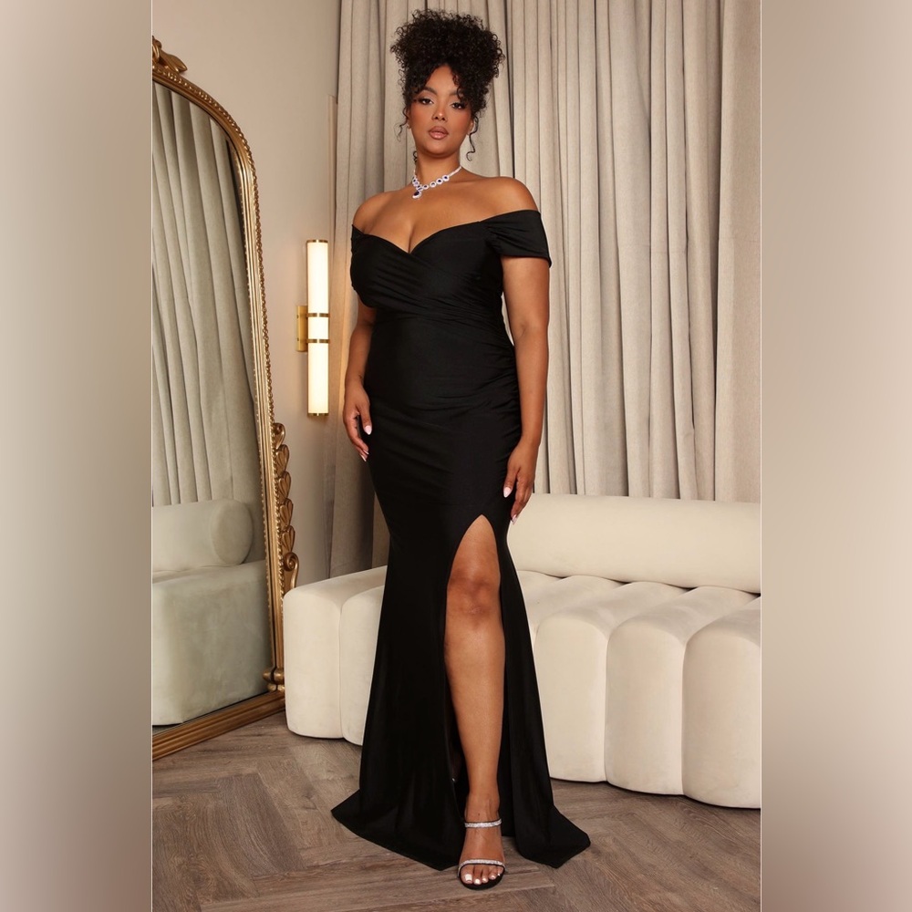 Fashion Nova Romantic Nights Maxi Dress Black Off Shoulder 2X